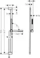 Technische Zeichnung eines Brausesets von Hansgrohe mit Brausestange und Anschlussdetails, inklusive Maßangaben und Konstruktionsdetails.
